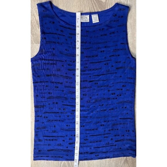 Chicos Travelers Blue Black Sleeveless Stretch Knit Shell Top Sz S - Picture 8 of 10